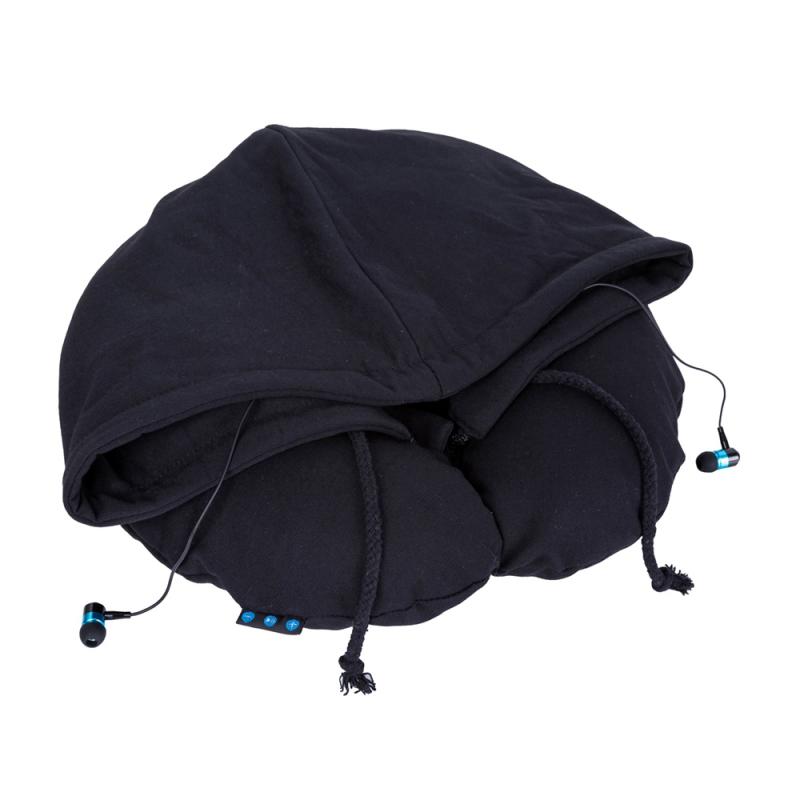 Perna pentru calatorii cu gluga si casti Bluetooth